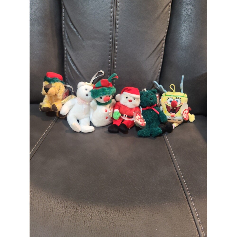 Ty Jingle Beanies Plush Jingle Ornaments Lot of 6 - Santa, Halo 2, SpongeBob